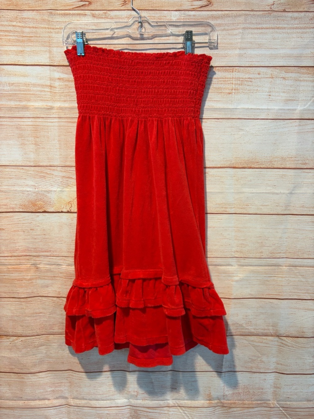 Juicy Couture Red Terry Smocked Mini Skirt with Ruffle Hem